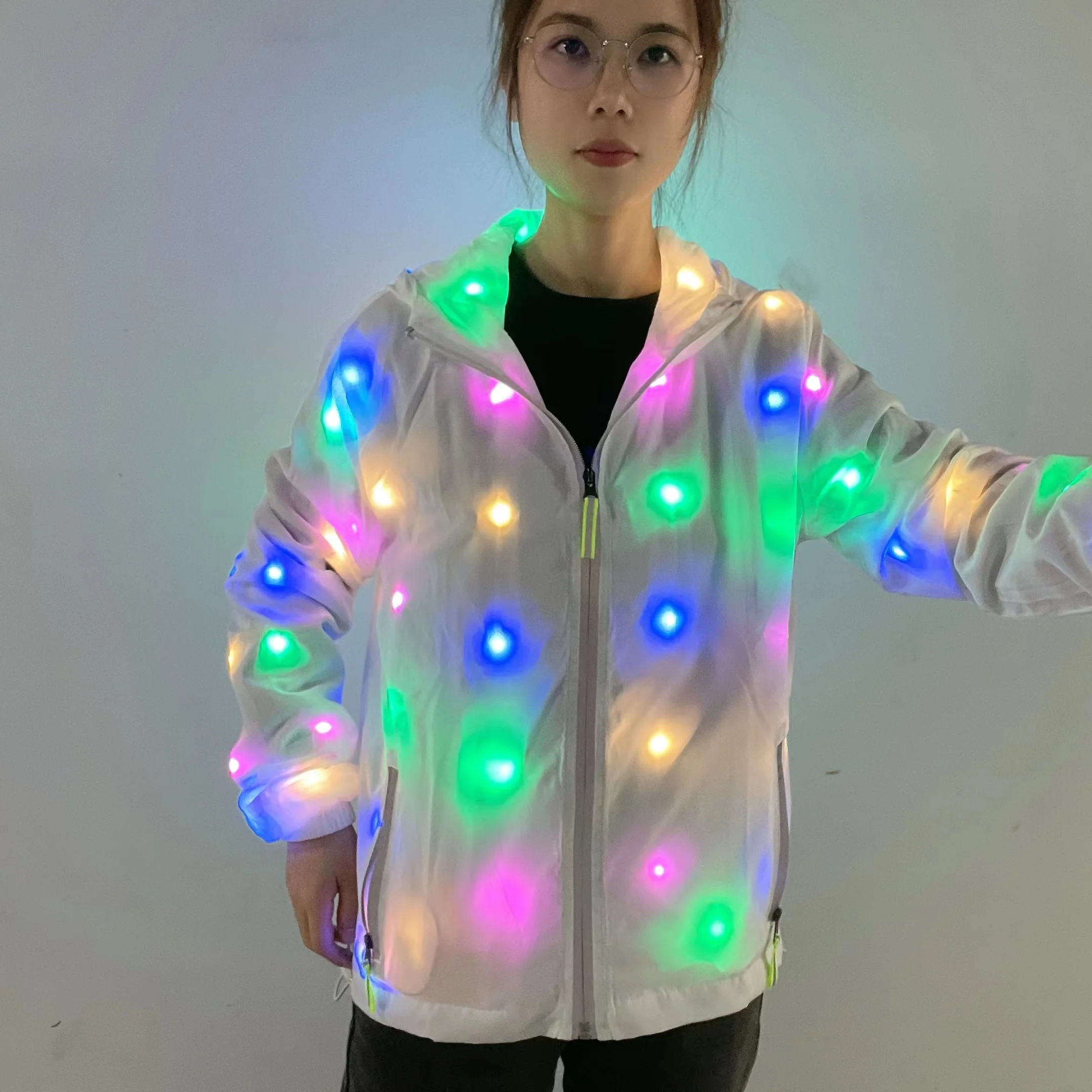 Лидер продаж модная куртка со светодиодной подсветкой прямые поставки с завода светящиеся пальто красочная светодиодная толстовка худи для танцев и