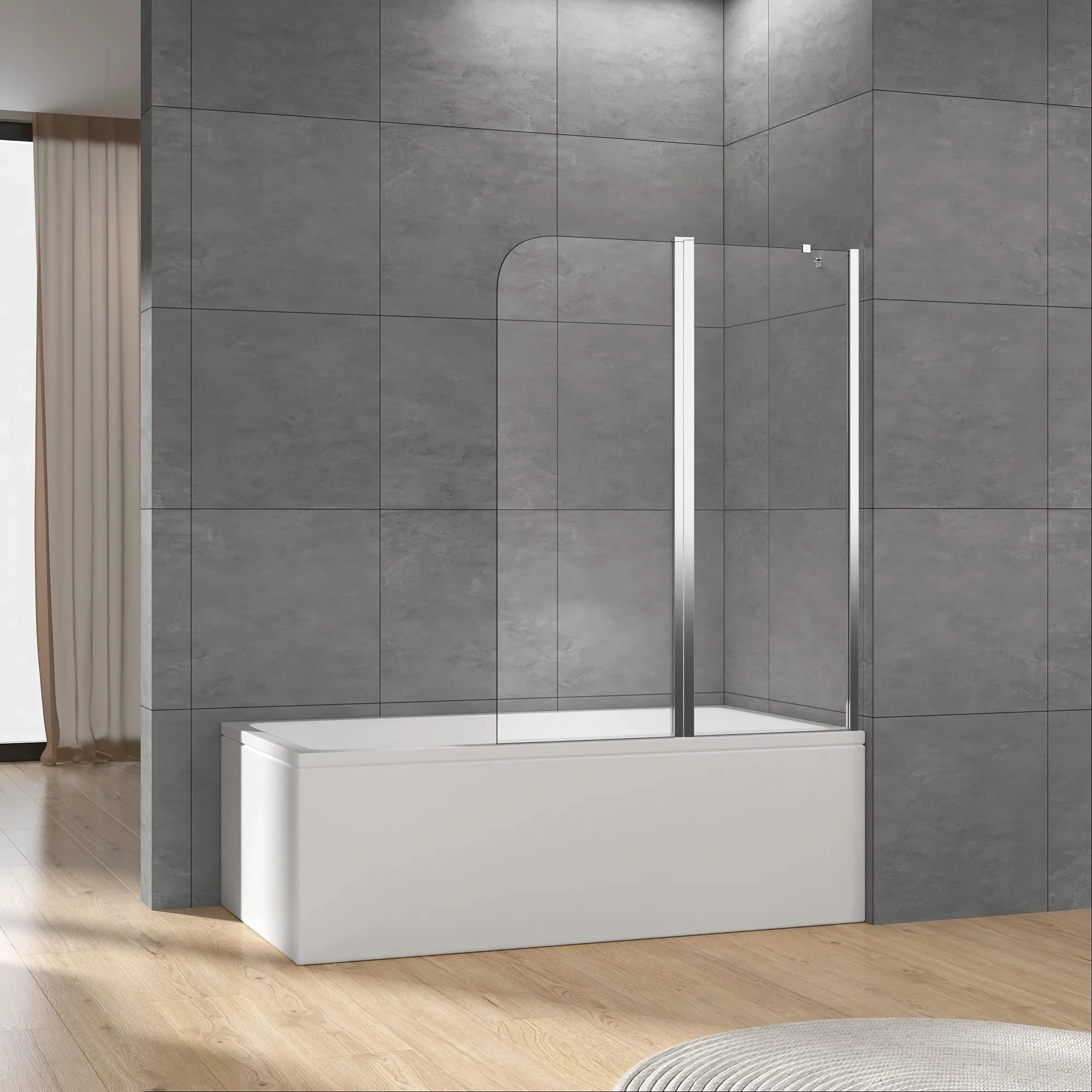 Exceed 2024 Wholesale  Easy Use  Bathroom Tempered Glass Bathtub Screen Pivot Bathtub Screen