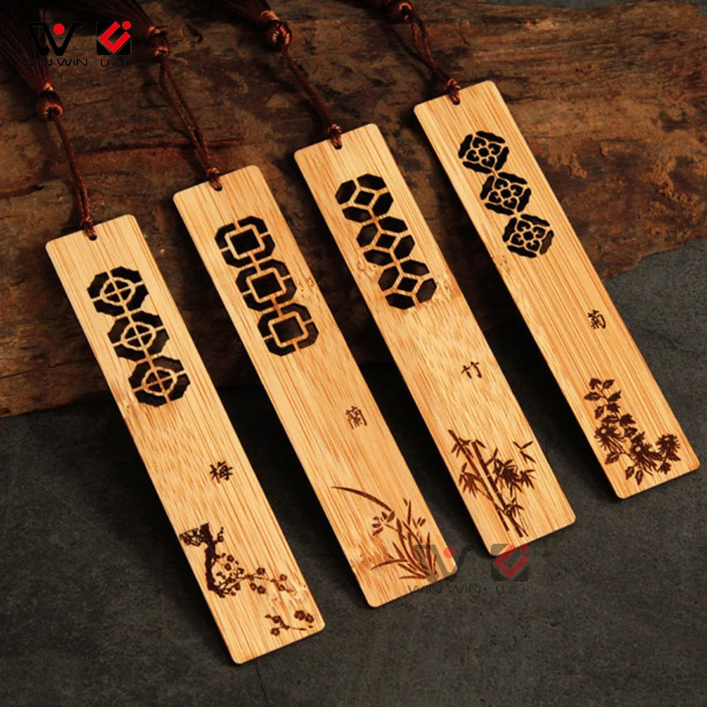 2022 New Fashion Handmade Customized Designs bamboo Wooden Hollow Out Bookmark for Crafts