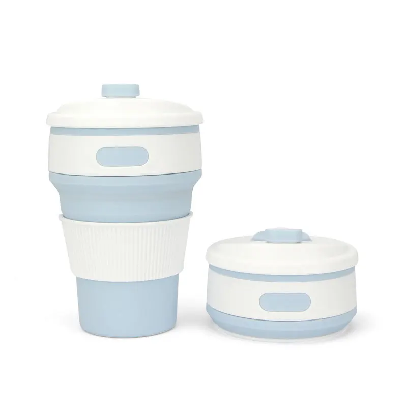 350ml silicone portable multifunctional outdoor folding travel cup with lid Silicone Drinking Collapsible Coffee Cup