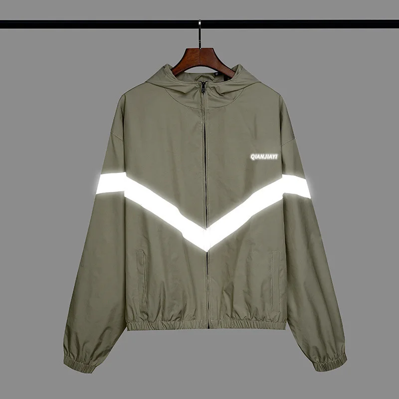 Top quality breathable zipper windproof outdoor reflective sport jacket