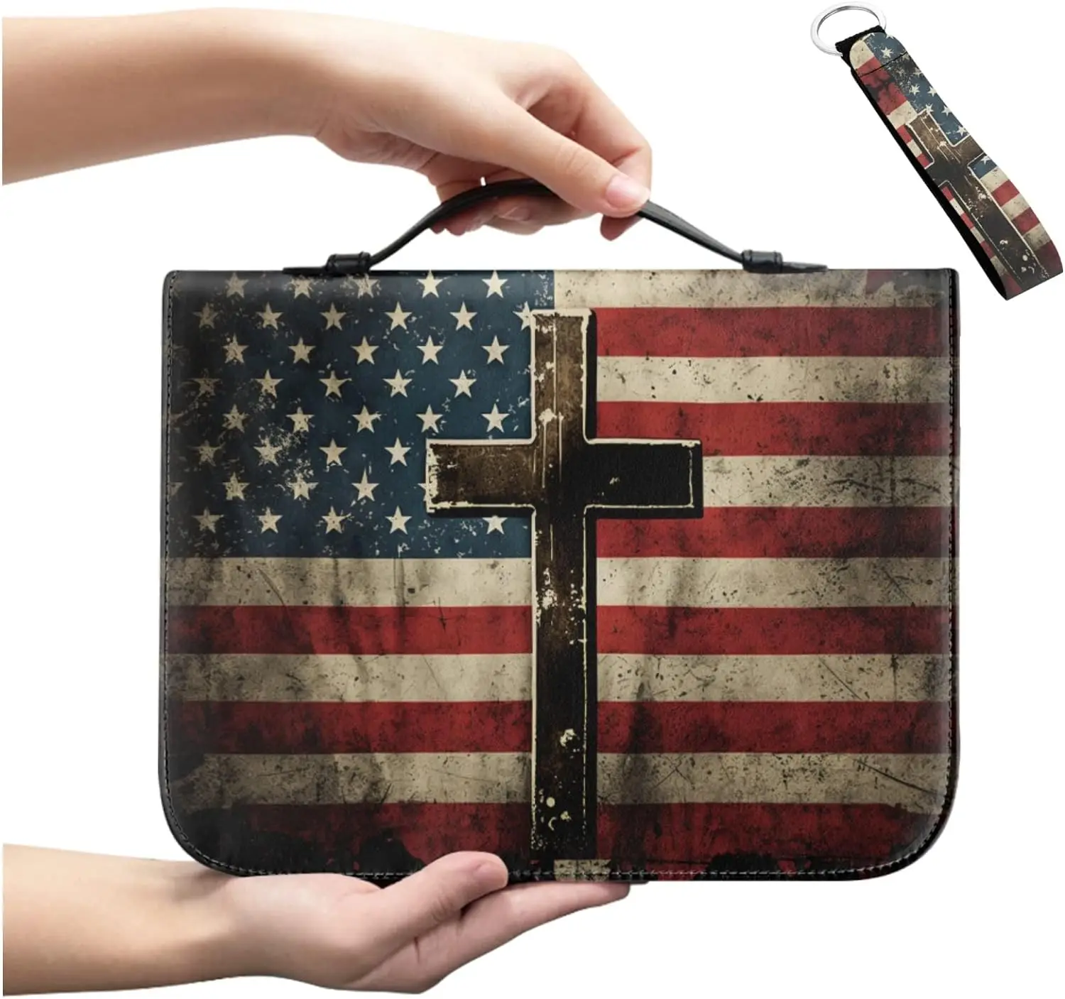 Best Selling American Flag Bible Cover Large Size Waterproof Church Bible Bag With Pen Slots Pockets