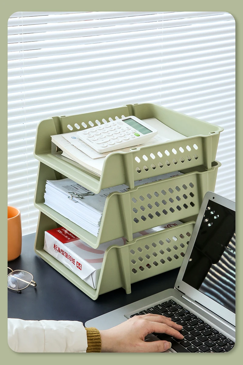 Office Desktop File Box Multi Function Storage Rack Stackable Multi-layers Plastic File Shelves