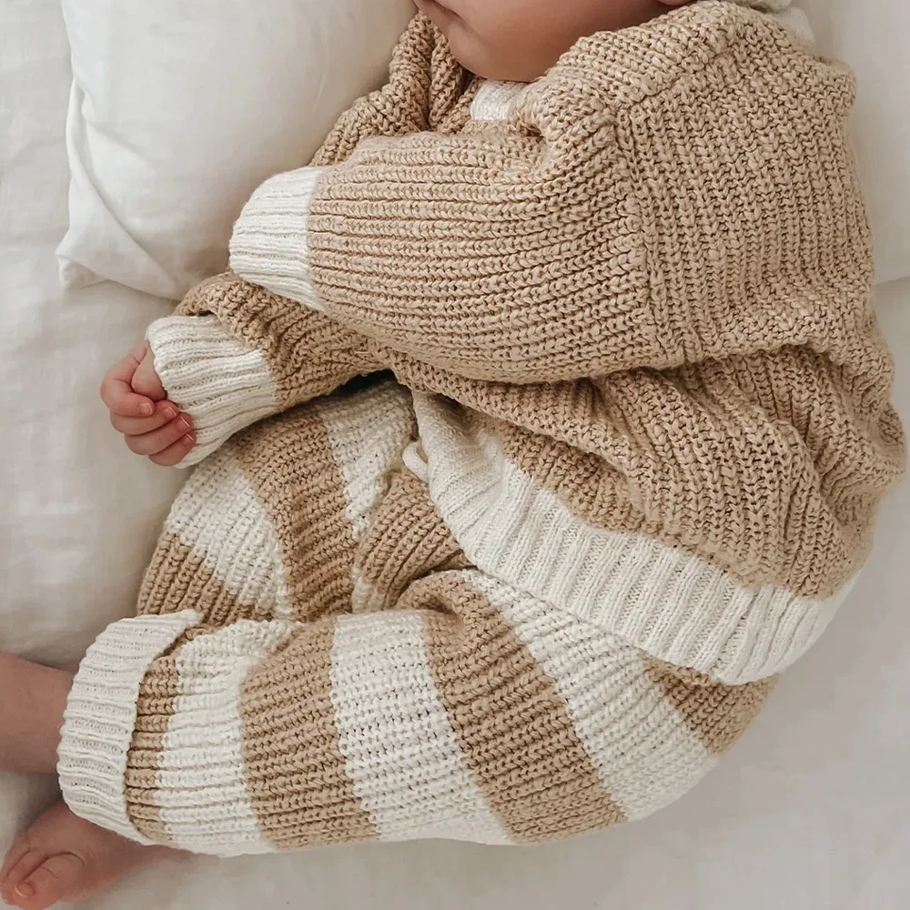 Mildream Toddler Baby Boys Girls Cute Sweater Multi piece set Striped knit Long Sleeve Knitted Sweater set