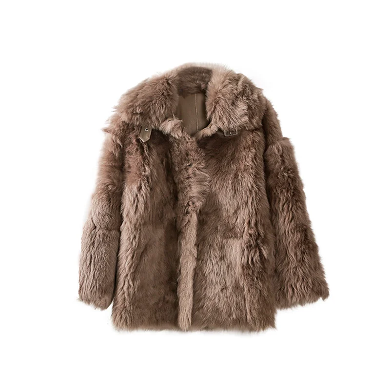 2021 Sheepskin imported from Italy wholesales teddy bear fur lamb  leather coat brown woman jacket with fur  can custom