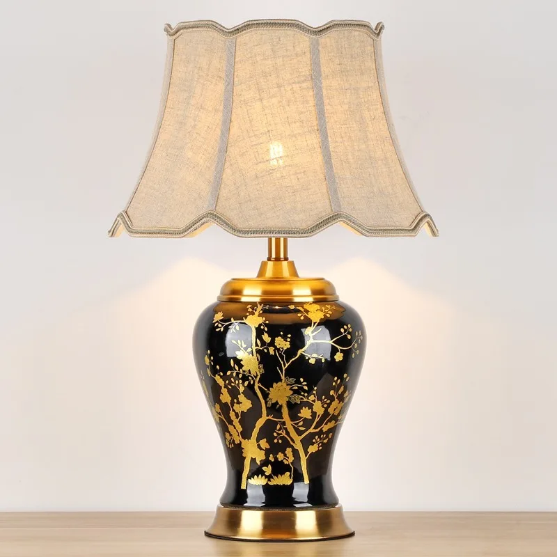 
Chinese style ceramic black and white gold table lamp hotel ceramic table lamp 