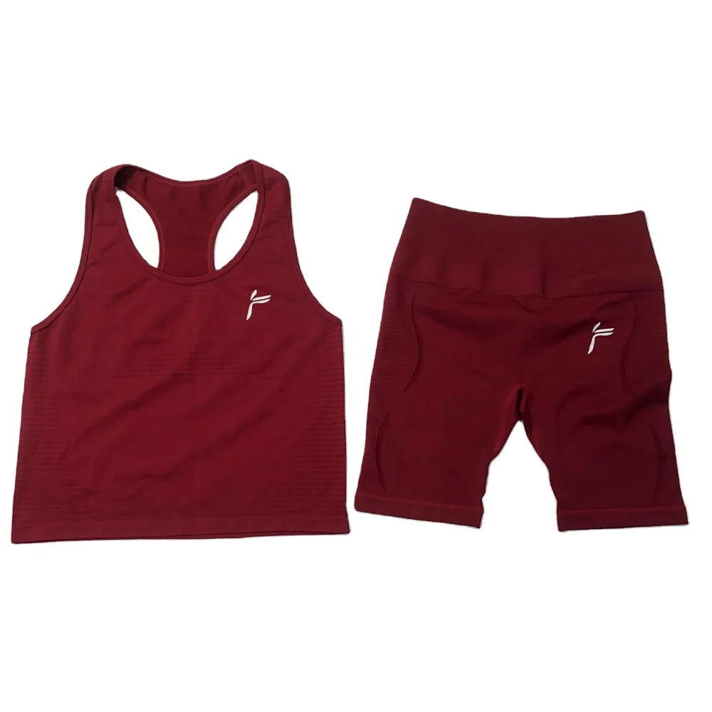 Custom fashion women seamless gym wear fitness set clothing high waist tummy control yoga shorts workout racerback singlet