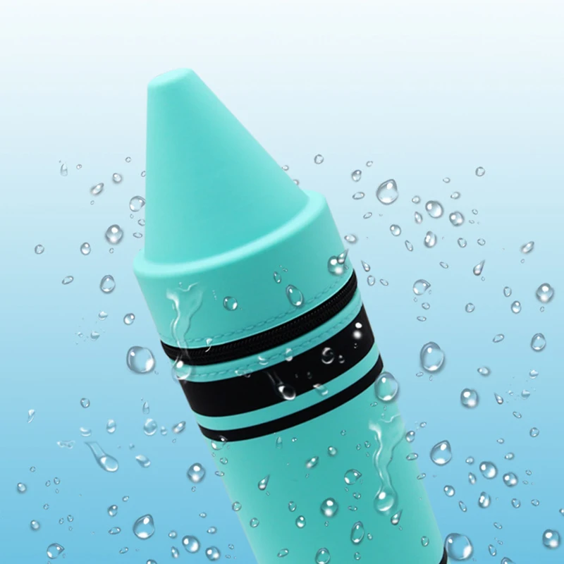 Wholesale Customize Pencil Case Pen Pouch Silica Gel Pen Shape Portable Waterproof With Zipper Stationery Bag