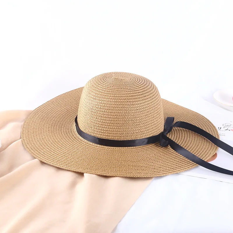 Cheap  Wholesale Broad Brim Beach Hat Adults Women Sun Paper Summer Straw Women Floppy Straw Hats