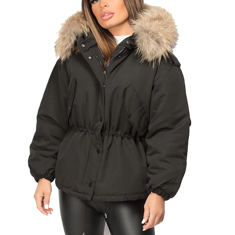 OEM Warm custom brand  fashion  winter  fur women parka coat  jacket with fur hood