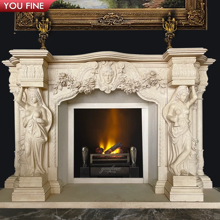 Italian Carving Stone Ancient Marble Fireplace Surround