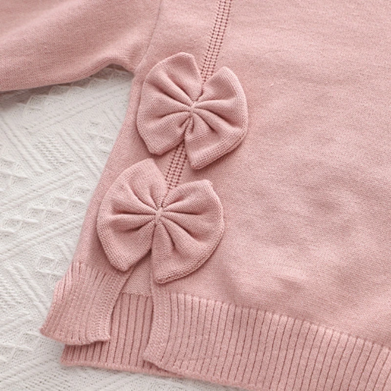 Knitted Sweet Bow Kids Sweater Set Popular Comfortable Soft Kids Dress Girls 2 Pcs Set Round Neck Girls Sweater Skort