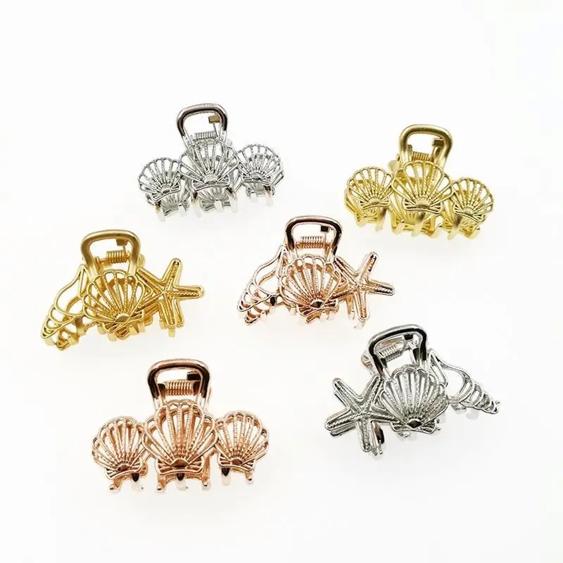 
5 cm Marine hair grab vintage metal hollowed-out starfish shell hair grab women hair accessories 