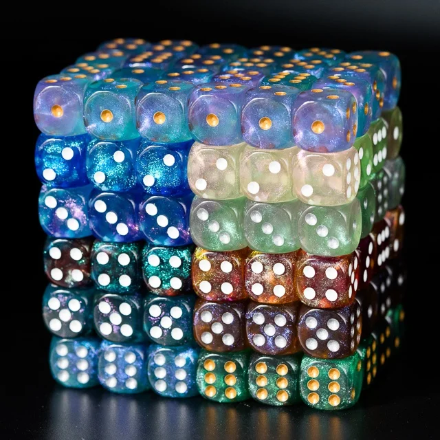 Arcylic 16MM Pip D6 Glitter Dice for DND Gambling Casinos