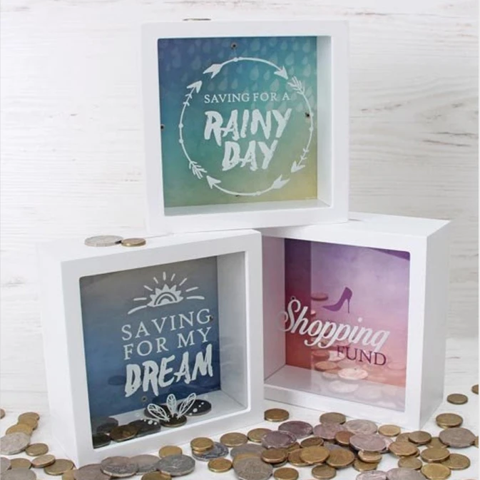 Customized DIY Novelty Splosh Change Box Coin Money Savings Fund Jar Container for Dream Fulfillment Saving Pot Money Box