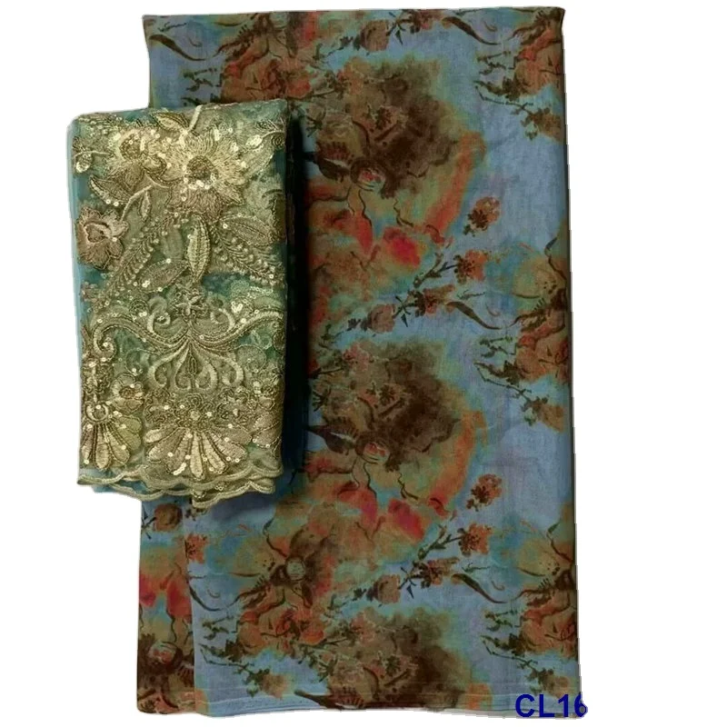 lisami rts swiss voile soft printed cotton 2yard net embroidery+5yards printed somali Sudanese toub cotton fabric