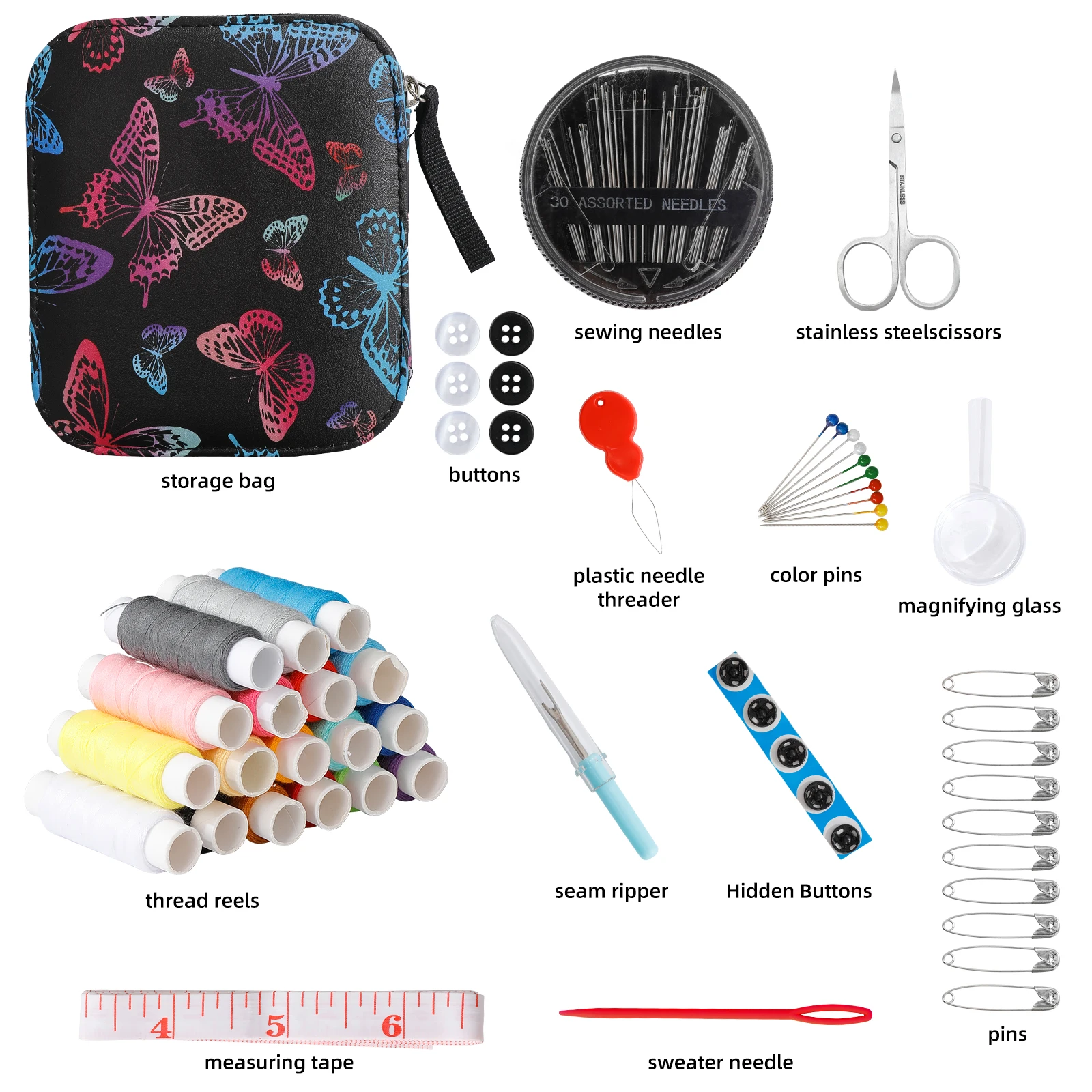 86pcs Butterfly printed pattern Sewing KIT for Adults & Kids , Wholesale high-quality sets With Tape measure, Scissors