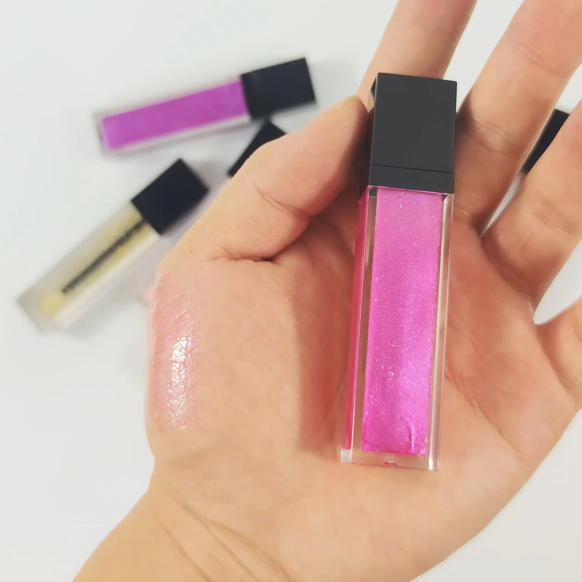 21 Color OEM Cosmetics Makeup Wholesale Custom Glitter Lip Gloss Private Label Pearl Lipstick Black Square Lip Gloss Tube