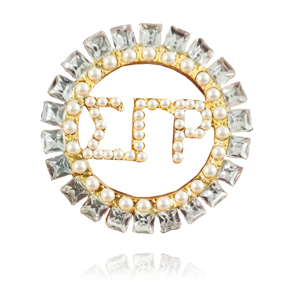Sigma Gamma Rho Sorority Color Rhinestone Crystal Pearl Brooch Broach Lapel Pin Gift Jewelry