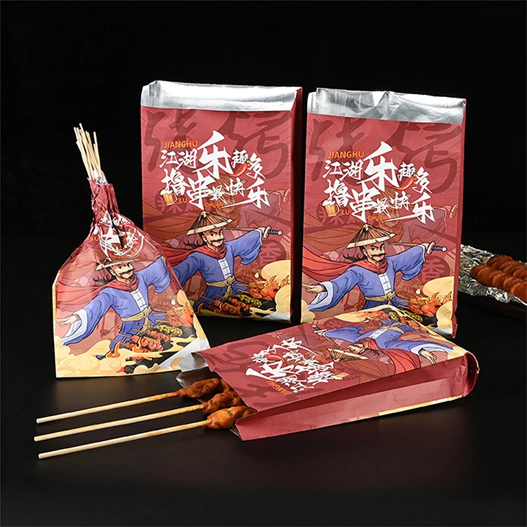 Food Insulation Bag Fried Skewers Packaging Aluminum Foil Takeaway Insulated Kraft Paper Bag Hot Food Packaging Barbecue bag