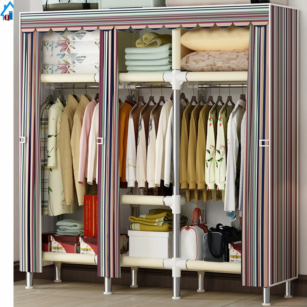 Mobile Home Furniture FACTORY SELL Low Price Fabric Combined Portable Wardrobe Stainless Steel