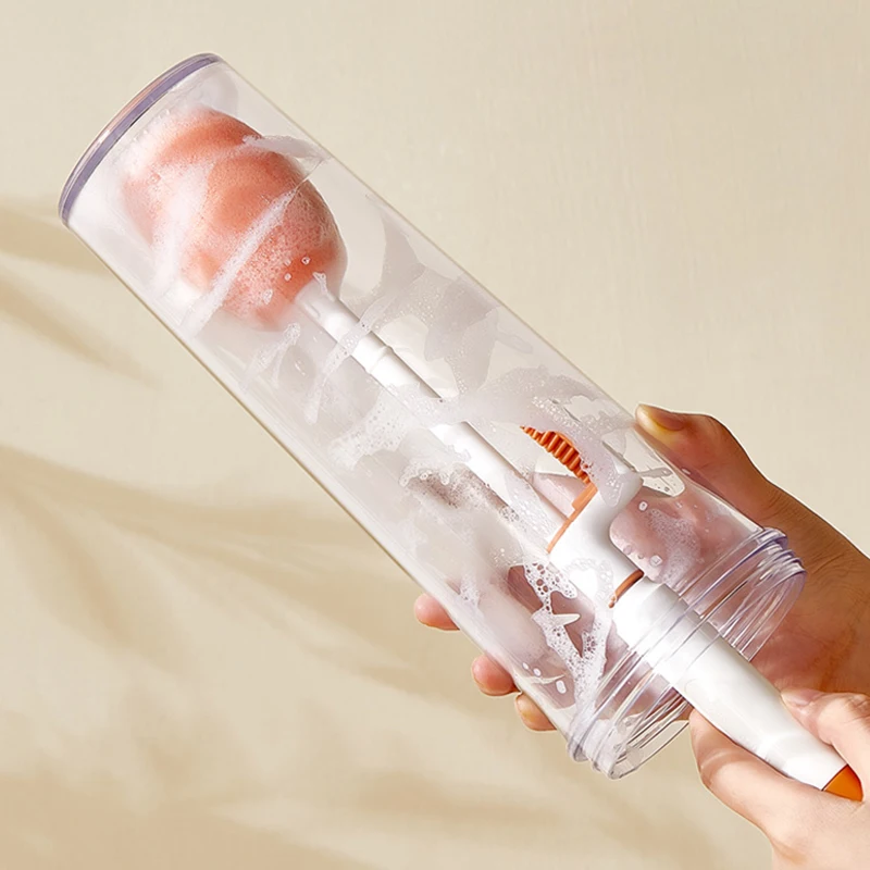 4in1Replaceable Rotatable Sponge Cup Brush Bottle Cleaning Brush Multifunctional Cleaning Tools Household