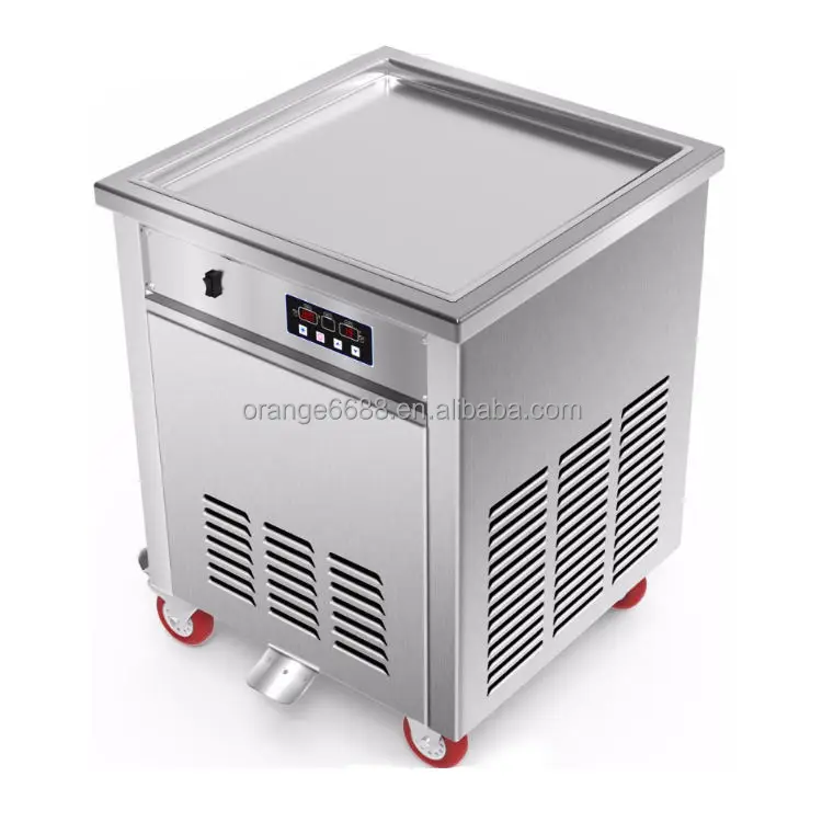 Stainless Steel 220V Single Square Cold Plate Fried Ice Cream Rolling Flat Pan Fry Ice Roll Machine
