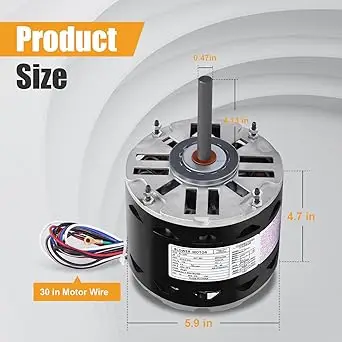 DL1056 Blower Fan Motor-1/2 HP 1075 RPM 3 Speed 115 V