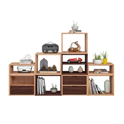 Home Floor Standing Black Walnut Wooden Storage Unit Magazine Rack Book Shelf Bookcases Organizer For Living Room Office Hotel