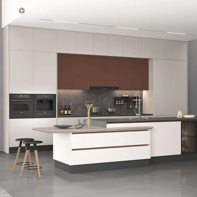 Modern Complete Customized White Flat Panel Plywood Kitchen Wall Cabinet MDF Carcase PVC Door Finish Lacquer Surface Hinge