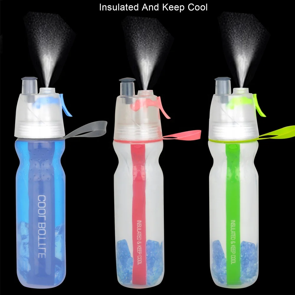 BPA free Double Wall Summer Cooler  Plastic Cooling Spray Water Bottle Mist Plastic Spray Bottle With Sprayer
