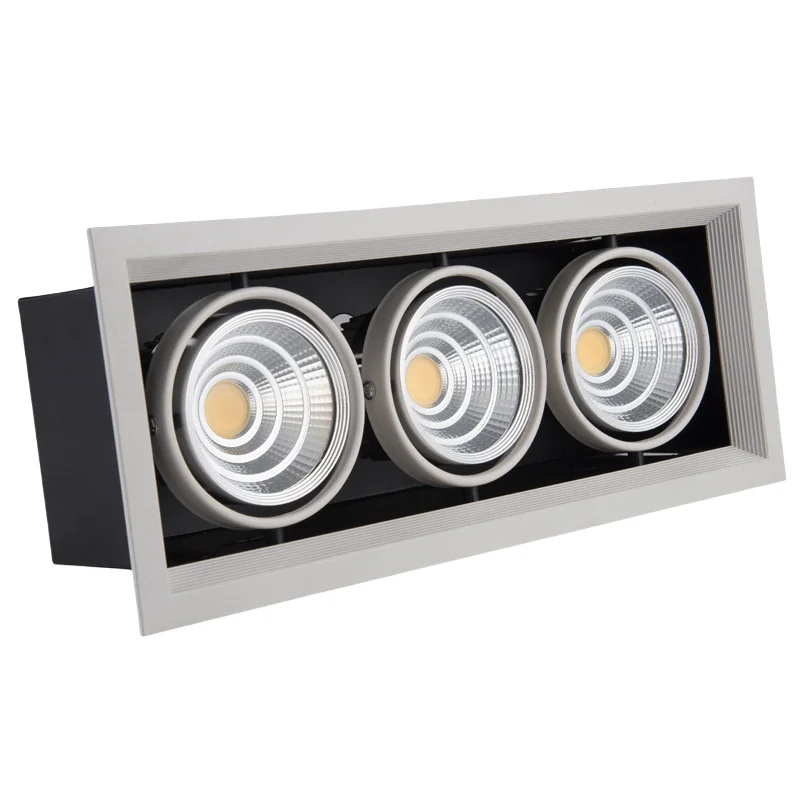 AC120V AC230V Square Shape Recessed Adjustable LED Downlight Warm White Daylight 3x15W LED Grille Ceiling Light