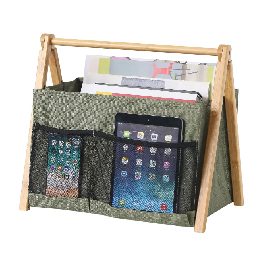 Floor Sturdy Fabric Bookshelf Newspaper Rack Foldable Wood Magazine Rack For Home Office
