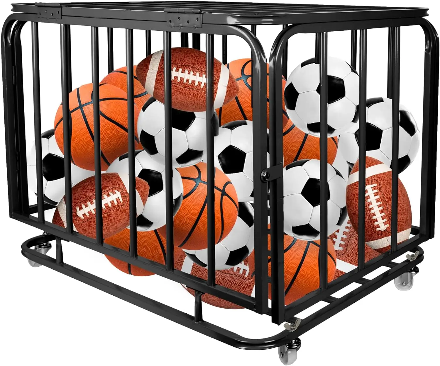 Rolling Ball Cart Foldable Sports Ball Storage Cart Large Capacity Basketballs Organizer for Gym School