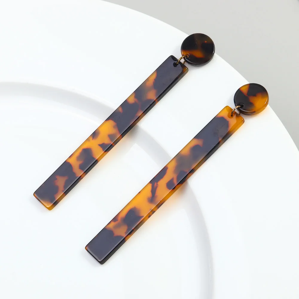 Vintage Temperament Gentle Women Jewelry Leopard Print Acetate Sheet Cut Simple Geometric Long Drop Earrings for Women