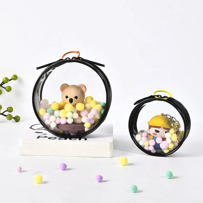 Cylinders Pouches Traveling Bags for Girls Women Clear Action Figures Toy Display Case Cute Rabbit Ears Babydoll Storage Bags