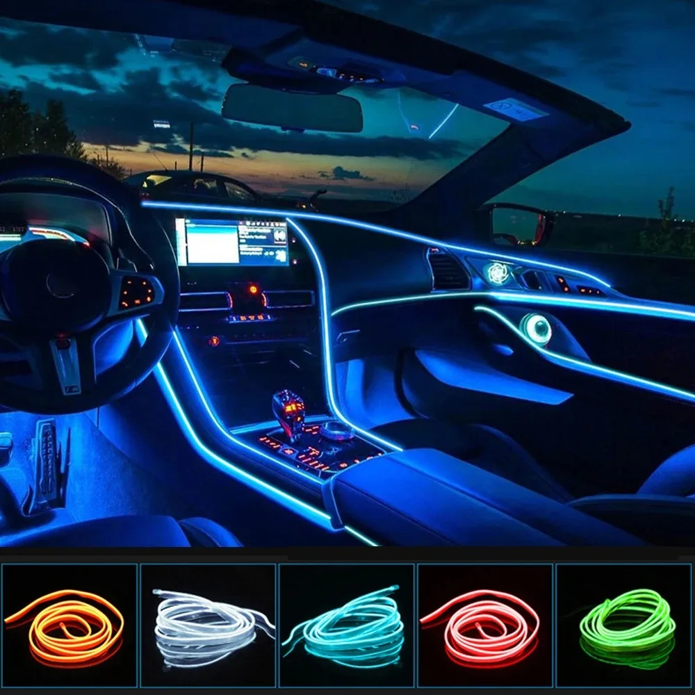 5m car interior accessories atmosphere lamp EL cold light line with USB DIY Decorative Dash board Console Auto LED Ambient Light
