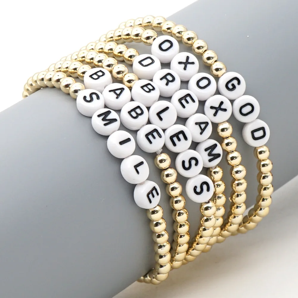 DIY 4mm Acrylic Alphabet Letter Gold Beads Bracelet for Ladies Children Gift