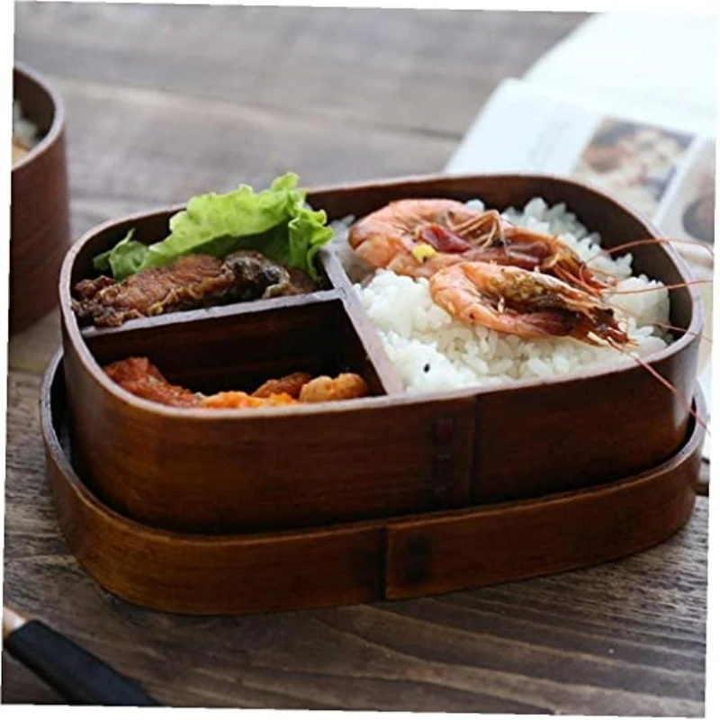 Portable Picnic Lunch Carrier Container Customized Wooden Bento Box