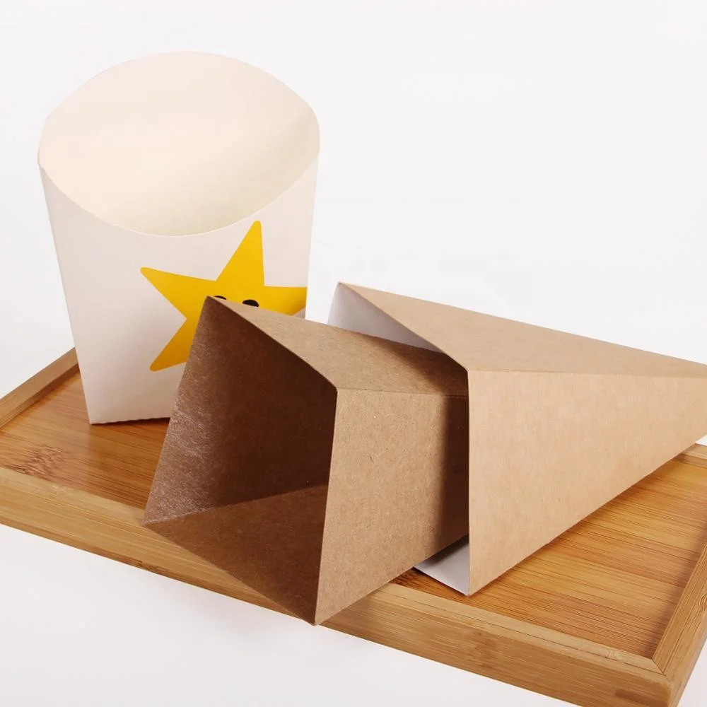 Disposable take out kraft paper scoop cup for french fries chips ice cream snakes bubble waffle