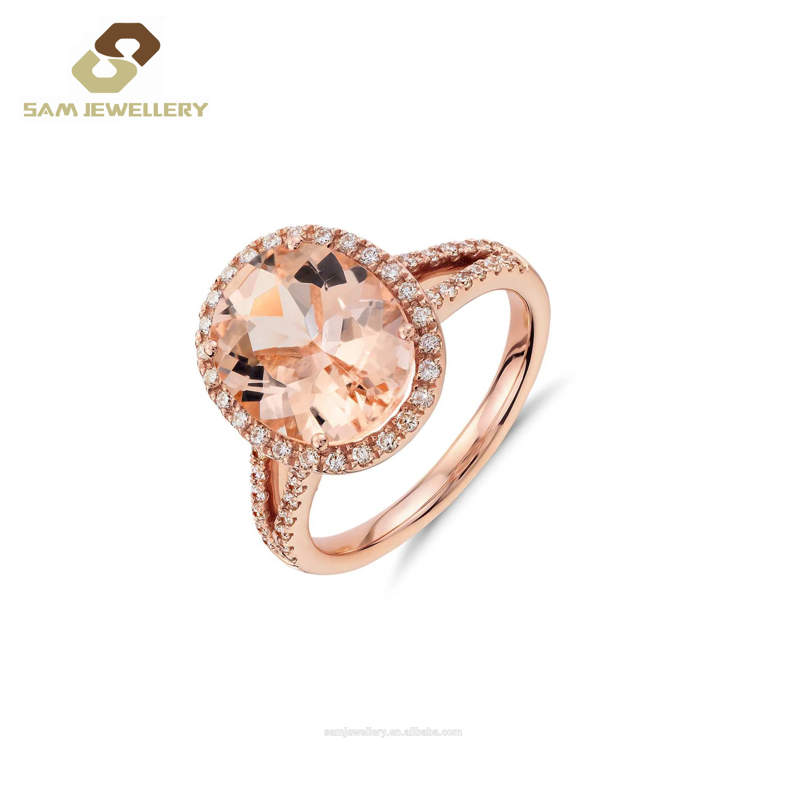 Bijoux Sterling 925 Silver Rose Gold Plate Prong Setting Pear Shape Synthetic Morganite Stone Bridal Ring Jewelry