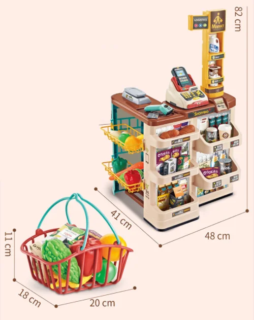 Pretend Shopping Car Play Cash Register Set Trolley Plastic Kids Trolley Shopping Electric Cash Register Supermarket Toy