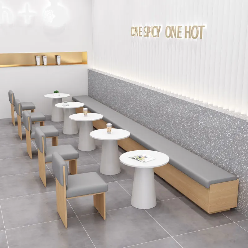 Solid Wood Cafe Dining Restaurant Furniture Milk Tea Shop Table Chair Combination Comfortable Card Seat Leisure Sofa Library