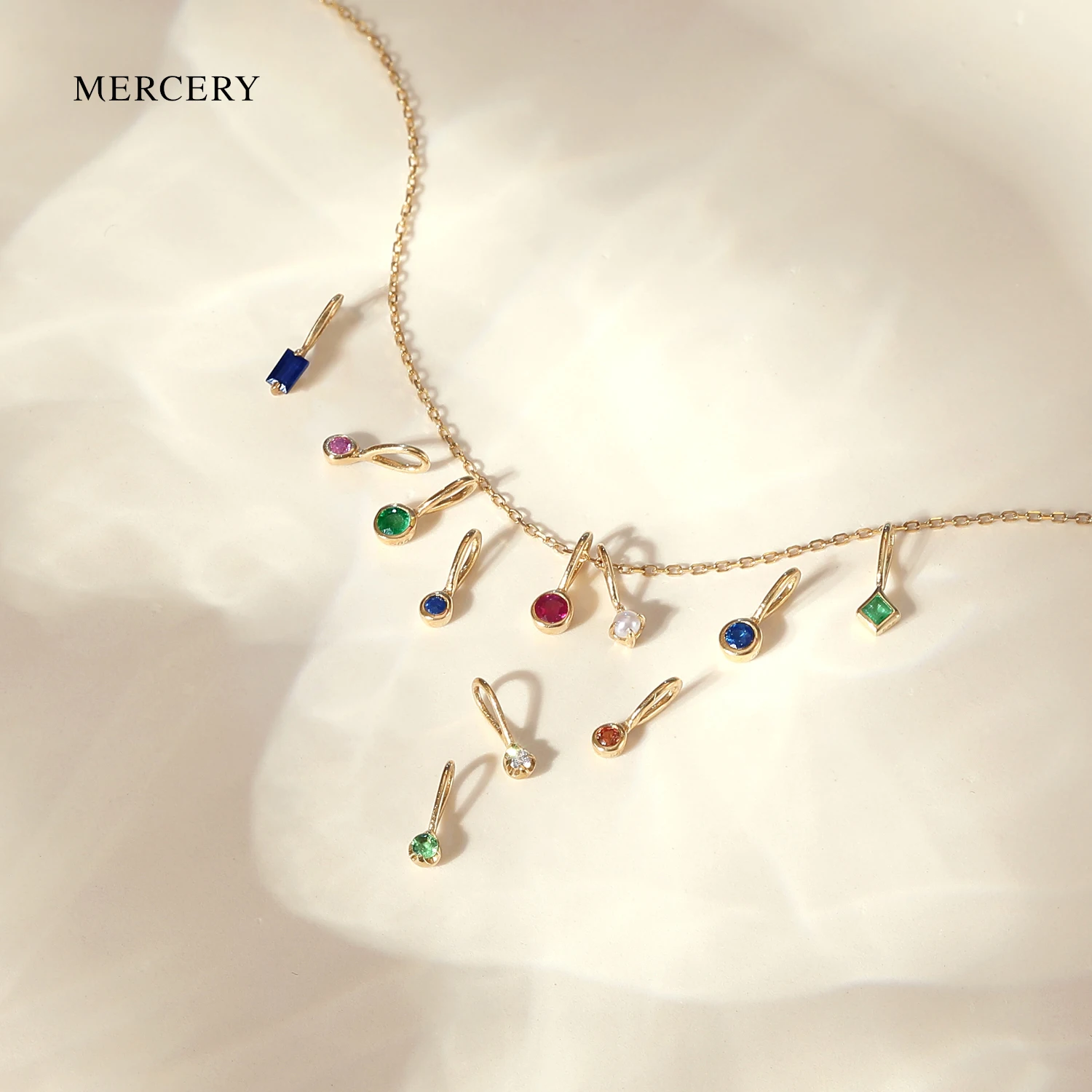 Mercery Custom Jewelry Making Accessories 14K Solid Gold Colorful Gemstone Permanent Jewellery Finding Necklace Pendant Charm