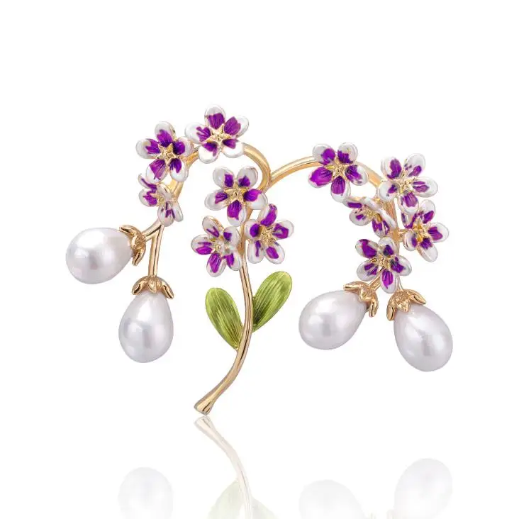 DRAF024 Wholesale Female Delicate Alloy Flower Pearls Leaves Brooch