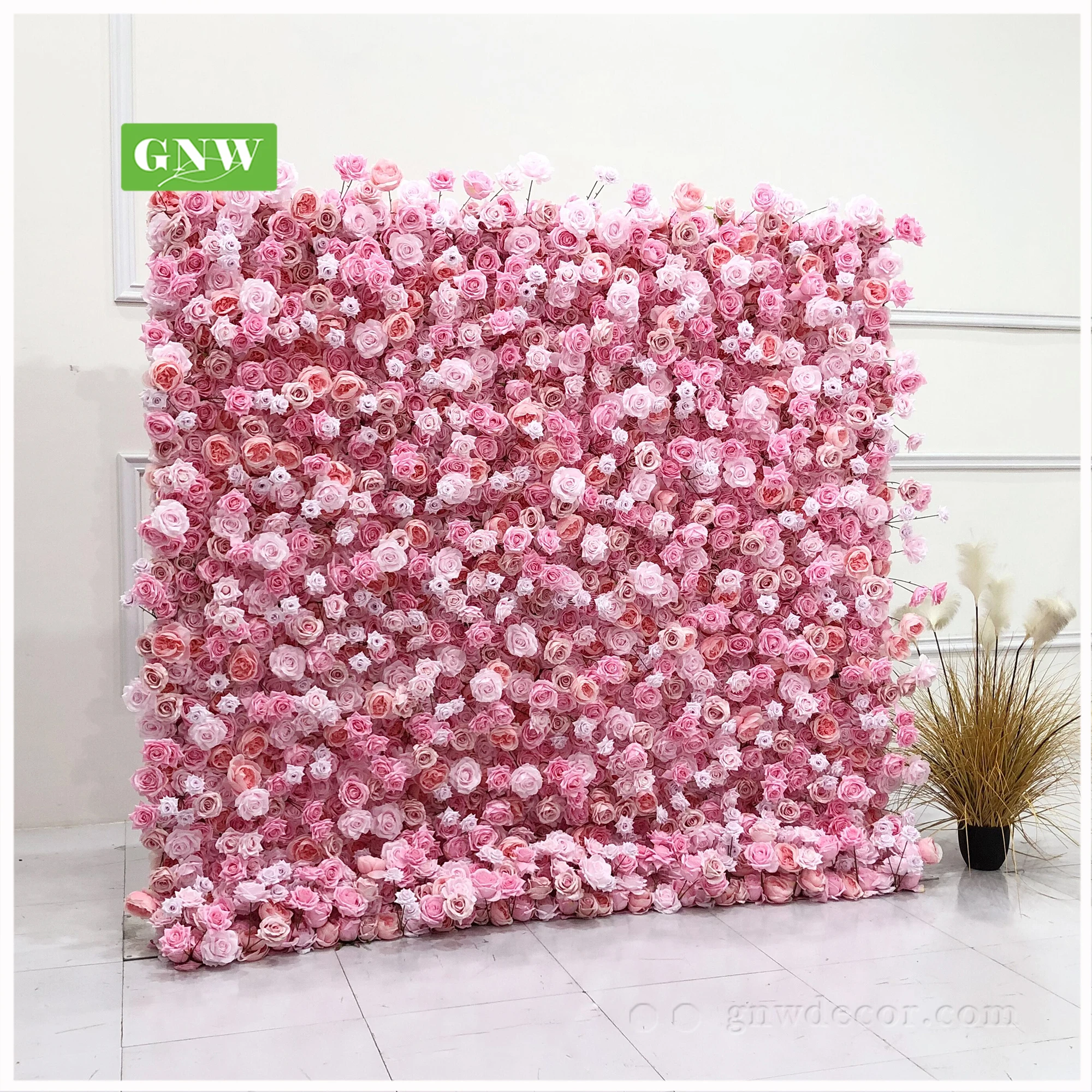 Wholesale Custom White Pink Wedding Supplies Decoration Rose Backdrop Silk Artificial Decorative Flower Wall