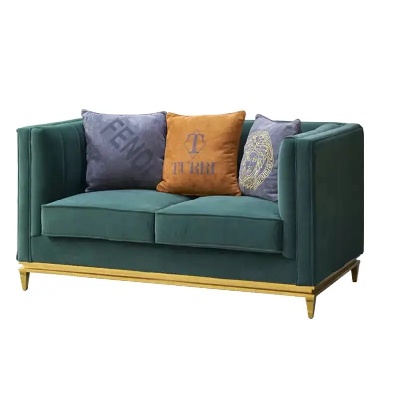 Мебельная фабрика, современный тканевый диван 3 + 2 + 1, диван для гостиной, роскошные зеленые бархатные диваны, Золотой корпус из нержавеющей стали для дома