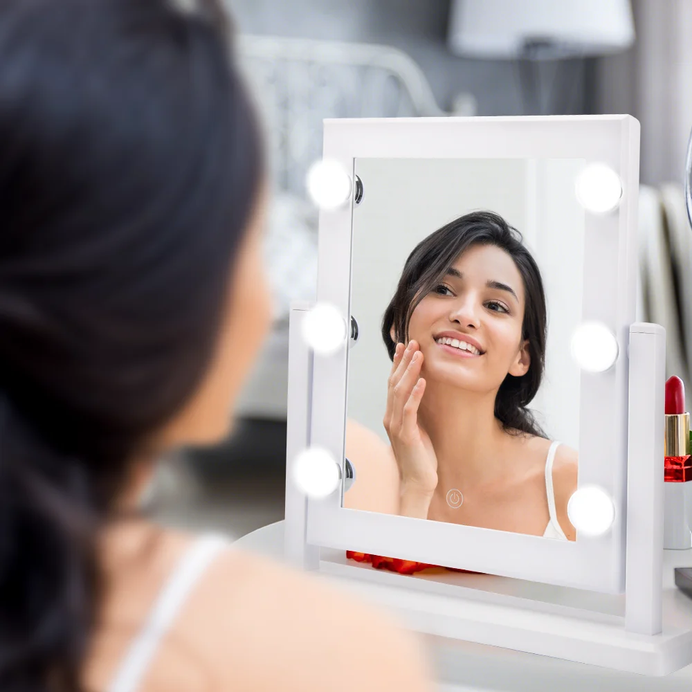 PRITECH LED Light HD Makeup Mirror Square Chrome Beauty & Personal Care Products Cosmetic Mirror Angle Adjustment Two Colors