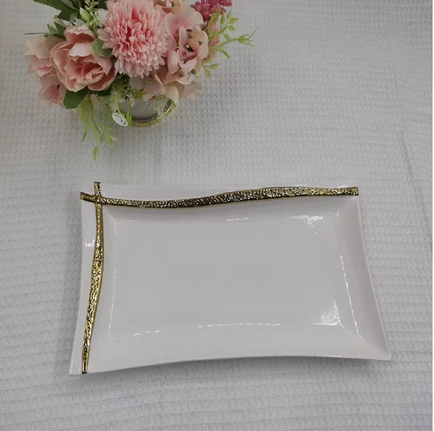 Creative modern light luxury electroplated chain ceramic dinner set for restaurant fruit salad pastry plate and bowl