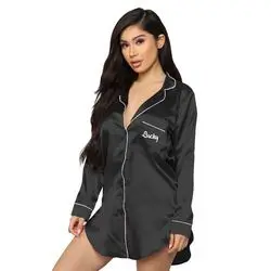 long sleeve shirt lounge wear silk pajamas night wear pyjamas women sleepwear nightgown